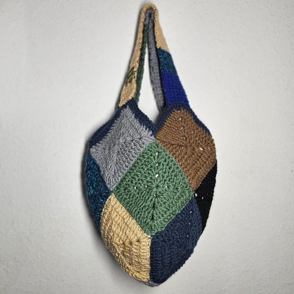 crochet patchwork diamond sized tote bag